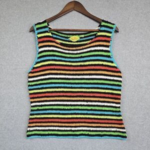Prima Bella Crochet Knit Top Women M Multicolor‎ Boho festival Artsy Sleeveless